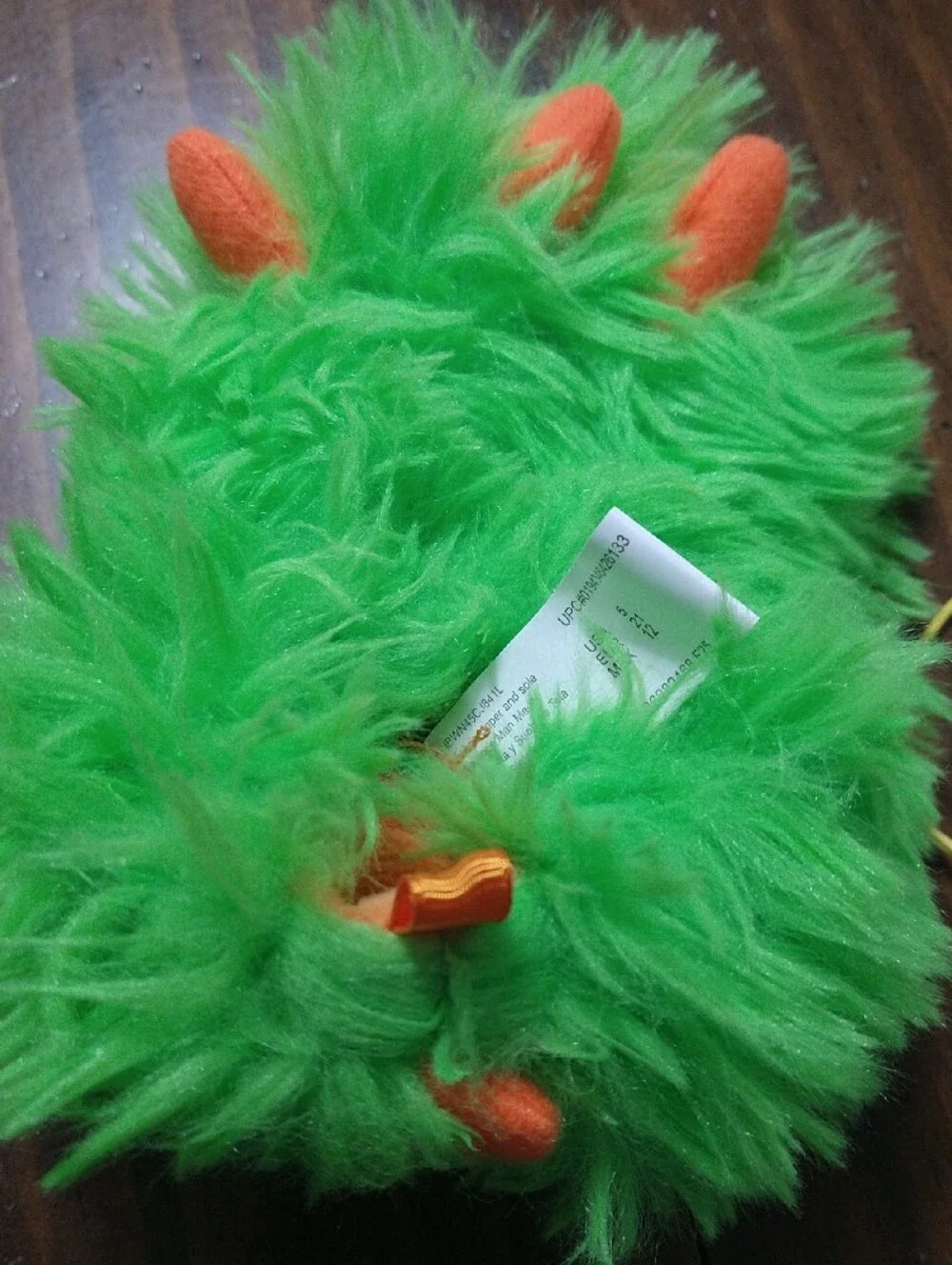 Wonder Nation Green Fuzzy Monster Slippers with Orange Accents